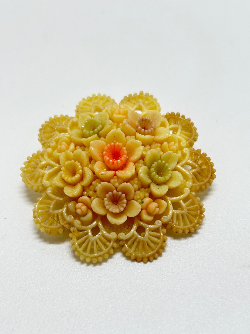 Vintage Carved Celluloid Floral Brooch, 1940’s